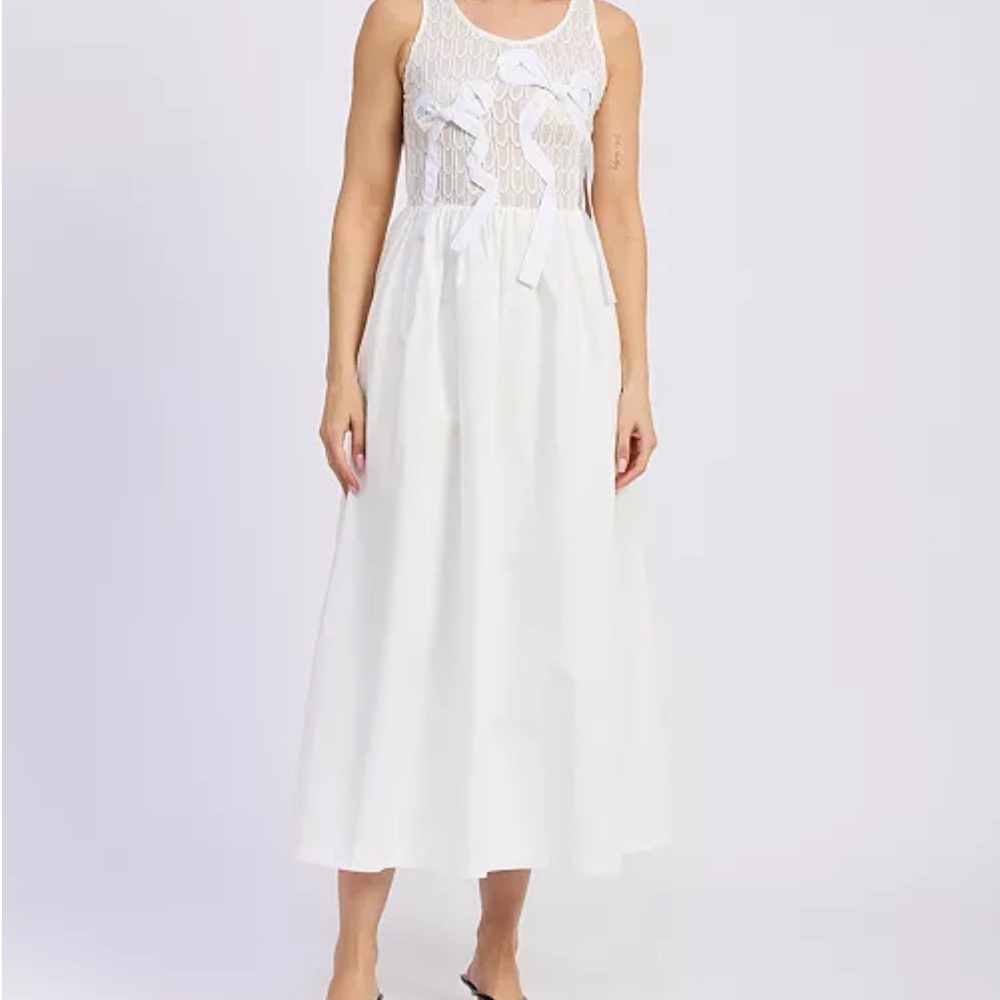 White Sleeveless Midi Dress with sheer bodice